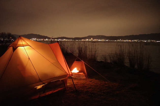 琵琶湖の湖岸緑地で春を感じたソロキャンプ　中編