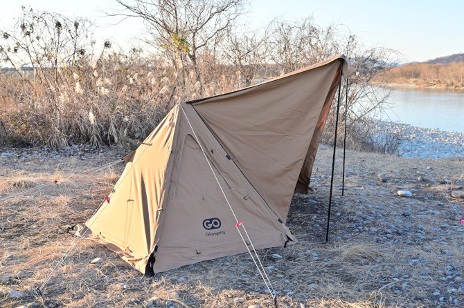 GoGlampingの三角窓付きTCパップテントを楽に張る方法を考えた 