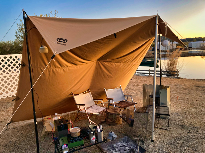 アウトドア テント/タープ ソロキャンプに良し!! GOGlampingのTC正方形タープ2.95m×2.95mの紹介 