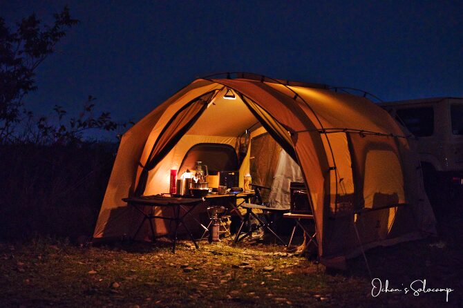 KANUテント初張りソロキャンプで秋の花火大会を見る